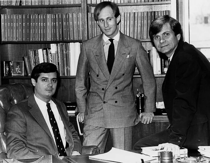 Republican political operatives Paul Manafort, Roger Stone, and Lee Atwater pose for a portrait on March 21, 1989.